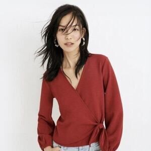 Madewell Texture And Thread Red Crepe Wrap Top Size XS